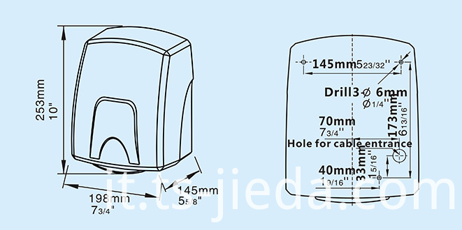 Asciugamani elettrico a parete con sensore a infrarossi Infrared sensor wall-mounted hand dryer
